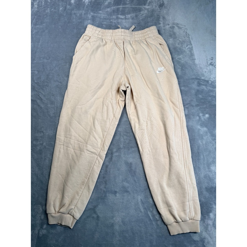 Nike Sweatpants Mens XL Beige Fleece Joggers Embroidered Swoosh Drawstring